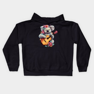 Floral Cute Koala Playing Guitar Kids Hoodie